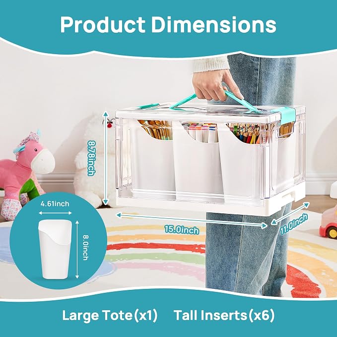 Vtopmart 24 QT Clear Plastic Craft Organizer with 6 Detachable Inserts, Art Supply and Tool Storage Box for Craft, Crayon,Pencils,1 Pack - Image 2