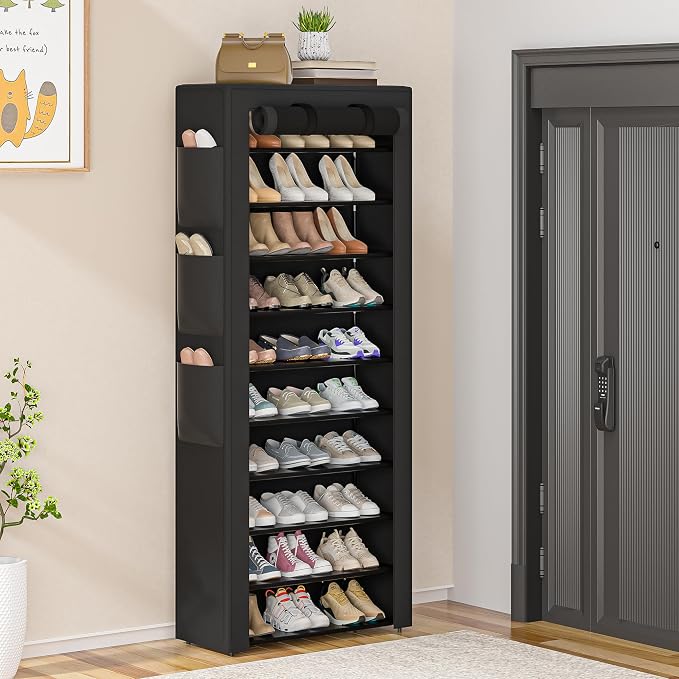 OYREL Large Shoe Rack, Black, 6 Side Pockets, 23.6" Wide x 11.4" Deep x 68.9" Tall, 36-41 Pairs of Shoes - Image 2