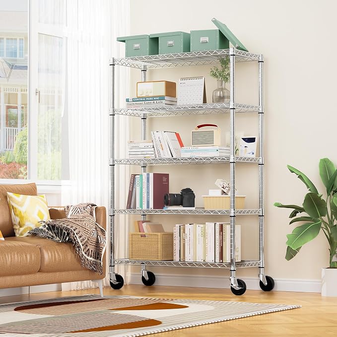 M MZG 5-Shelf Storage Shelves,Wire Shelving Heavy Duty Metal Storage Shelving Unit Adjustable Garage Shelving Rack Pantry Kitchen (Chrome, 5 Tier,17.7" D x 47.2" W x 76.7" H) - Image 2