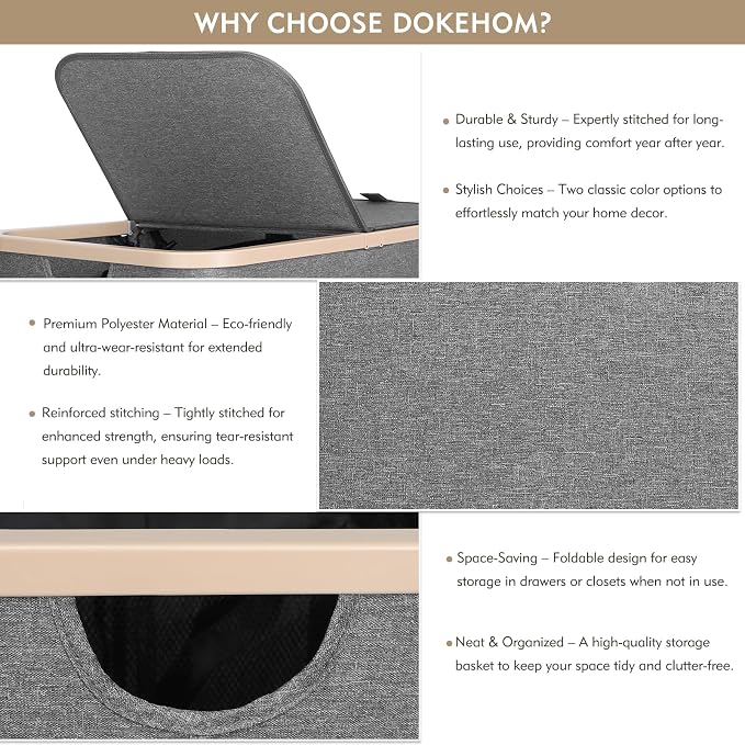 DOKEHOM 160L Double Laundry Basket with Removable Lid and Laundry Bags, Large Collapsible Laundry Hamper with 2 Sections (Dark Grey) - Image 5
