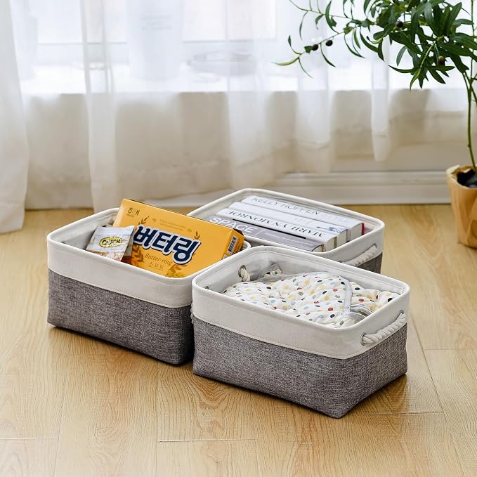 TheWarmHome Organization and Storage Basket for Shelves - 1 Pack 14x10x6.7 inch Collapsible Storage Bins, Fabric Storage Cubes for Closet Organizer Toy Gift Cloth (White & Grey) - Image 5
