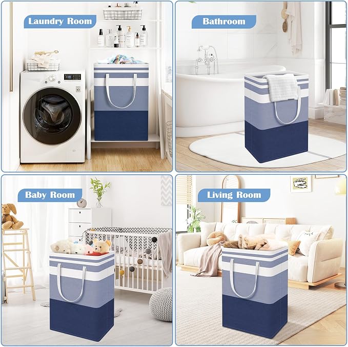 BlissTotes 3-Pack Laundry Basket, Freestanding＆Waterproof Laundry Hamper, Collapsible Tall Clothes Hamper with Easy Carry Handles for Clothes, Towels in the Family and Dorm,Gradient Blue,88L - Image 6