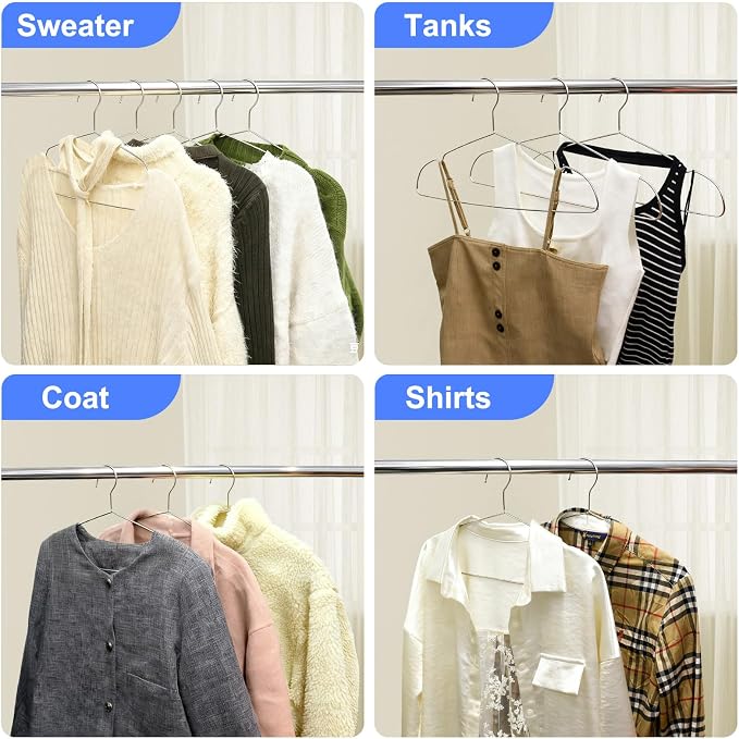 Clothes Hangers 50 Pack Heavy Duty, Ultra Slim Coat Hangers Space Saving, Non Slip Wire Metal Hanger Stainless Steel Hangars for Suit Skirts Pants Bra Closet Organizer Dorm Room Essentials 16.2 Inch - Image 6