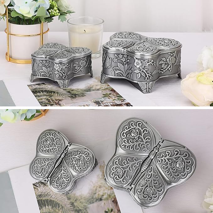 Hipiwe Vintage Metal Jewelry Box Butterfly Shape Trinket Box Decorative Metal Small Jewelry Storage Box for Rings Necklaces Earrings Organizer Keepsakes Box Gift for Women - Image 4