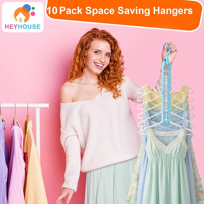 HEYHOUSE Closet Organizers and Storage,College Dorm Room Essentials,Pack of 10 Multifunctional Organizer Magic Space Saving Hangers with 9 Holes Storage Organization for Wardrobe Closet - Image 9