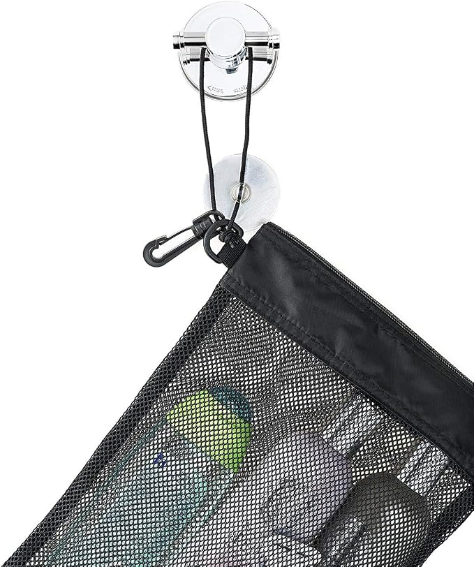 Shower Bag Tote, Mesh Caddy Toiletry Organizer 12”L x 9”W, Compact and Lightweight With Suction Cup, Cord for Hanging, Zipper and Drawstring Pouch 14”L x 10”W, Black - Image 5
