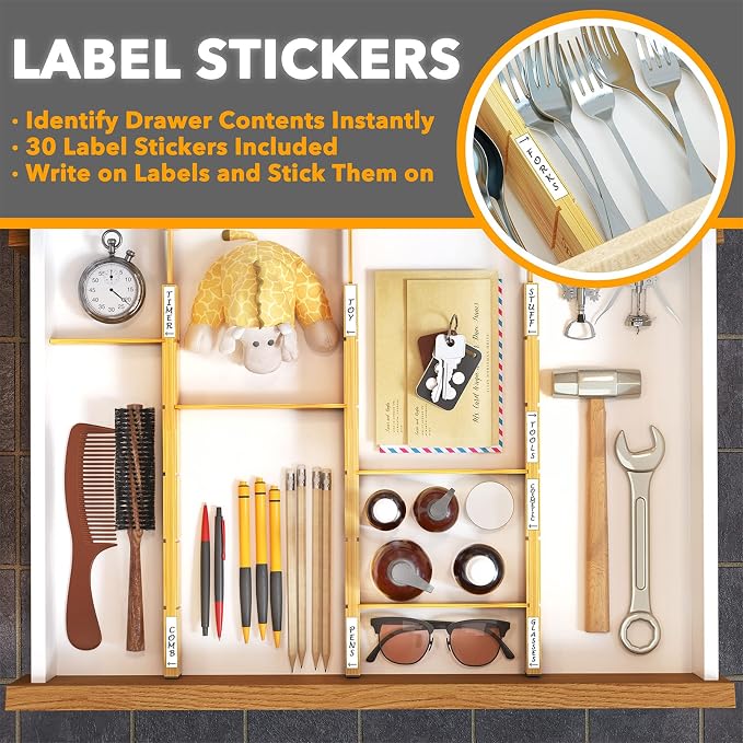 SpaceAid Bamboo 13.25-17“ Drawer Dividers (Need 2.35" Deep Drawer) Kitchen Adjustable Organizers, Expandable Organization for Home, Office, Dressers, 4 Dividers with 9 Inserts - Image 4