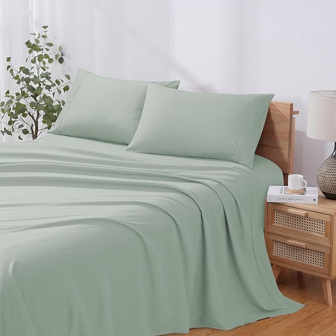 Modern Threads Soft Microfiber Solid Sheets - Luxurious Microfiber Bed Sheets - Includes Flat Sheet, Fitted Sheet with Deep Pockets, & Pillowcases Seafoam Twin