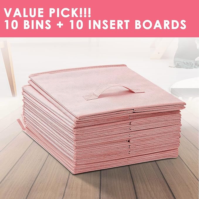 Criusia Storage Cubes- 11 Inch Cube Storage Bins for Organizing Shelves - Nursery Closet Organization Bins for Clothes Blanket - 10 Pack Collapsible Decorative Storage Box for Living Room (Pink) - Image 7
