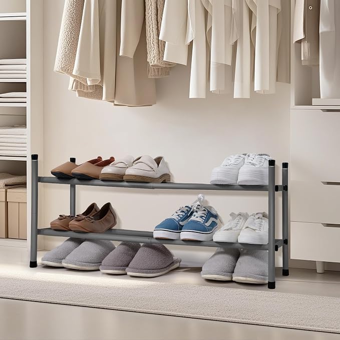 STORAGE MANIAC Expandable Shoe Rack, 4 Pairs Stackable Small Shoe Rack, Metal Adjustable Shoes Organizer for Closet, Entryway, Hallway, Garage, Front Door, Shoes Shelves, Black 1 Tier - Image 8