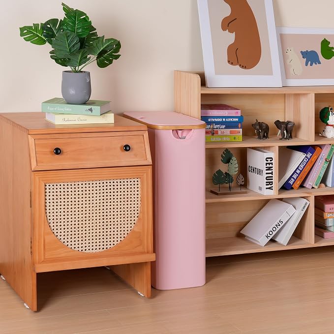 100L Laundry Hamper with Lid, Lagre Basket with Bamboo Handles,Foldable Clothes Hamper Tall Dirty Laundry Basket for Clothes Toys Towels Organizing,Pink - Image 5