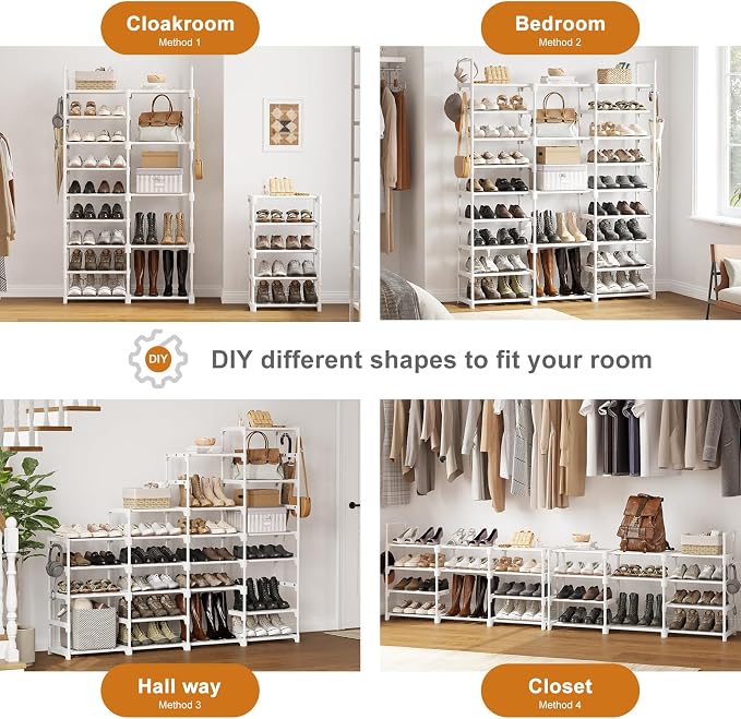 WOWLIVE 9 Tiers Large Shoe Rack White Shoe Rack Organizer for Closet 50-55 Pairs Stackable Heavy Duty Shoe Shelf Shoe Storage with Metal Pipes Plastic Connectors - Image 5