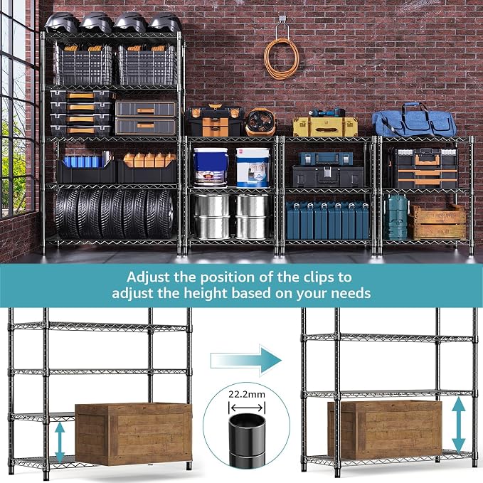 M MZG 1750 lbs Steel Storage Shelving 5-Tier Utility Shelving Unit Steel Organizer Wire Rack for Home,Kitchen,Office,Garage, 1750 LBS Capacity 17.7" D x 47.2" W x 72.3" H - Image 4