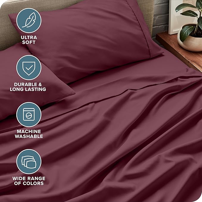 Bare Home King Sheet Set - 1800 Ultra-Soft Microfiber King Bed Sheets - Double Brushed - Deep Pockets - Easy Fit - 4 Piece Set - Bedding Sheets & Pillowcases (King, Burgundy)
