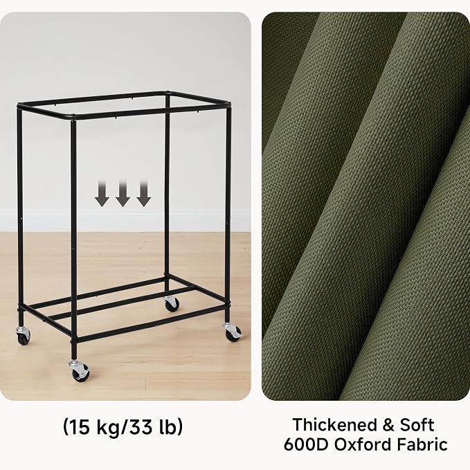 StorageWorks Laundry Hamper 2 Section, 100L Rolling Laundry Sorter Cart with Removable and Washable Liner Bag, Clothes Hamper with Wheels and Handle for Laundry Room and Bedroom, Green - Image 5