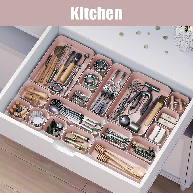 Plastic Drawer Organizers, 10 PCS Drawer Organizer Bins, Bathroom and Vanity Organizer Plastic Tray, Makeup organizer and storage for Makeup, Bedroom, Kitchen Gadgets Utensils and Office (Pink) - Image 5