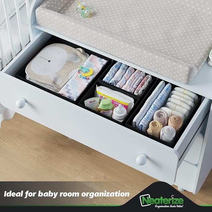 Drawer Organizer Clothes Set of 12 Black - Dresser Organizer For Nursery, Bedroom, Closet - Perfect Baby Clothes Organizer and Storage & General Nursery Organization or Dresser Drawer Organizers - Image 8