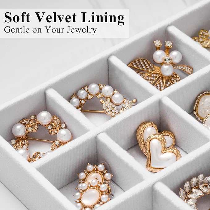 Velvet Jewelry Drawer Organizer Trays – Large White Stackable Jewelry Storage Inserts Set, 4-Layer Jewelry Tray Set for Earrings, Rings, Necklaces, Bracelets with Removable Dividers for Dresser,Vanity - Image 3