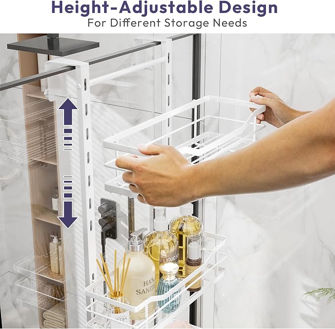 SWTYMIKI Over the Door Shower Caddy - 3 Tier Adjustable Shower Organizer Hanging with Soap Holder, No Drilling Stainless Steel Bathroom Hanging Caddy for Body Wash, Shampoo, Soap, Razor, White - Image 3