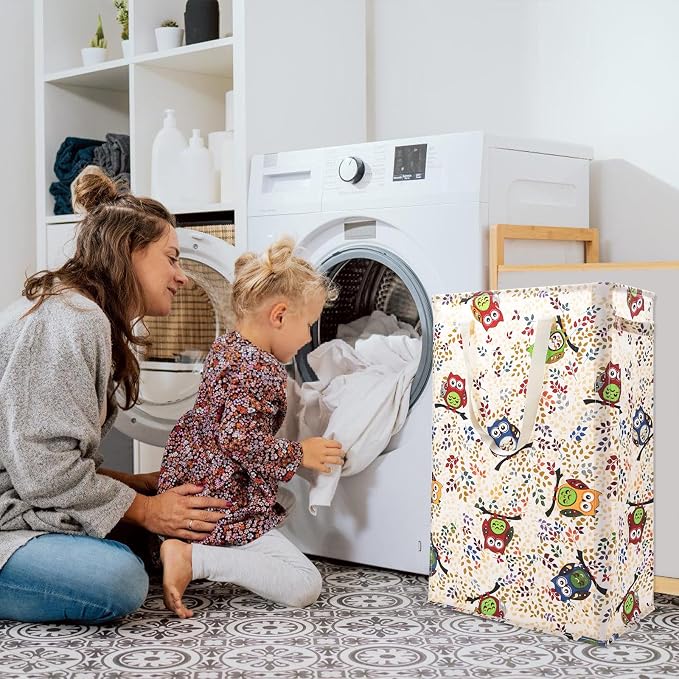 Odonata Slim Laundry Hamper Handles Collapsible Laundry Basket Thin Dirty Clothes Basket Narrow Laundry Bag Foldable Dirty Hamper 48L (Owl) - Image 5