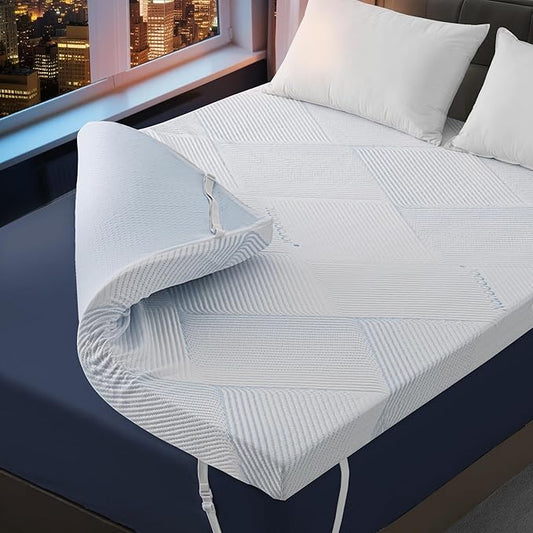 3 Inch Queen Size Gel Memory Foam Mattress Topper High Density Cooling Pad Pressure Relief Bed Topper with Removable & Washable Cover - Nanoocool™
