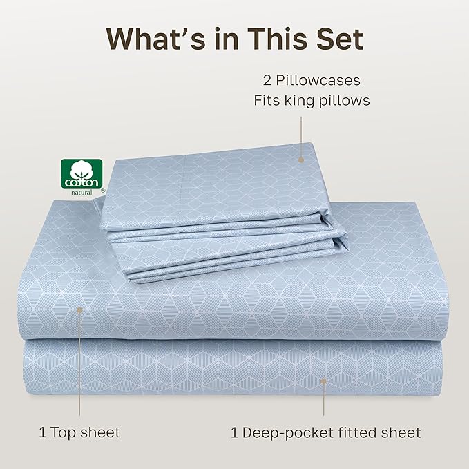 California Design Den California King Sheet Set - 100% Cotton, 600 Thread Count, Deep Pocket, Soft Sateen Premium Cal King Sheet Set - Urban Geometric Pattern