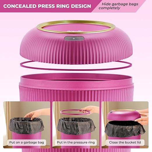 Pukomc Smart Sensor Wastebasket, Convenient and Hygienic Easy to Use, Technology Sensor Waterproof Wastebasket Plastic Trash can for Kitchen, Bathroom, Bedroom, Living Room, Office and Outdoor Pink - Image 2