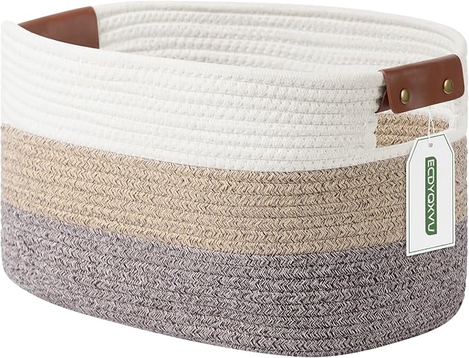 ECDYQXVU Cotton Rope Basket, Storage Baskets with Handle, 15x10x9 Inch Woven Basket for Shelves, Laundry, Towels, Clothes, Books, (Gradient Brown 1 Pack) by ECDYQXVU