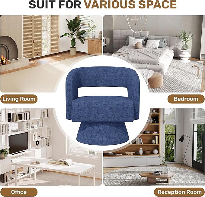 Nebuaegis Swivel Accent Chair Set of 4, Modern Comfy Chenille Barrel Chairs, Oversized Upholstered Round Arm Chair for Living Room, Bedroom, Reading Room, Blue