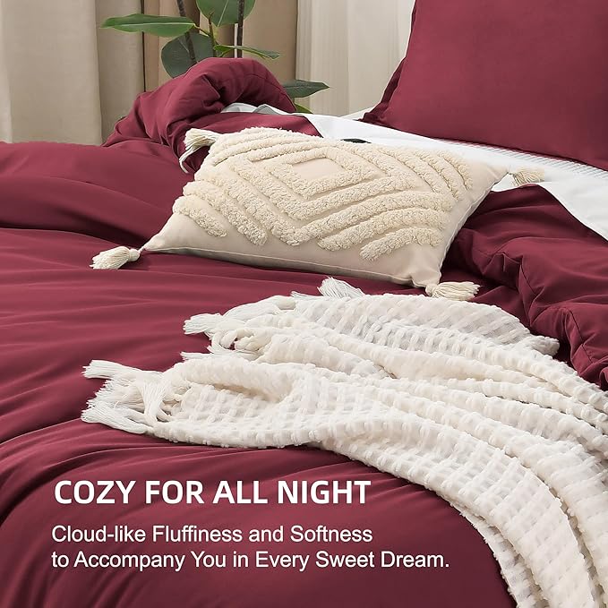 Litanika Burgundy Red Comforter Set California King Size, 3 Pieces Cal King Lightweight Solid Bedding Comforter Set, All Season Fluffy Bed Set (104x96In Comforter & 2 Pillowcases)