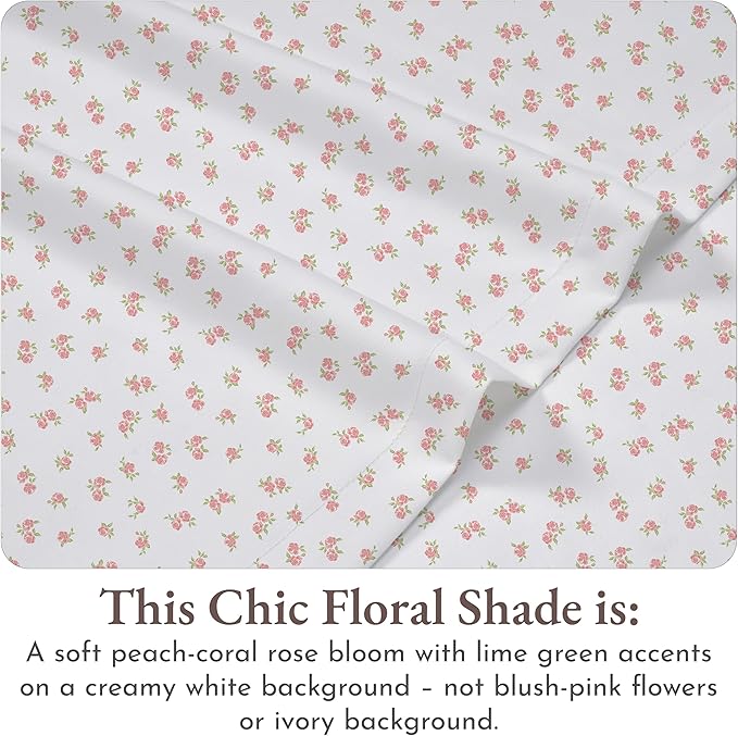California Design Den King Floral Sheet Set, 100% Cotton Sateen Sheets, King Size Sheets Set, Deep Pockets & Pillowcase Set - Chic Floral