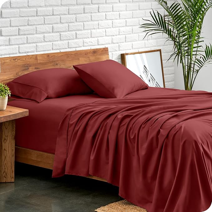 Bare Home Split Head Flex King Sheet Set - 1800 Ultra-Soft Microfiber Bed Sheets - Double Brushed - Deep Pockets - Easy Fit - 4 Piece Set - Bedding Sheets & Pillowcases (Rosewood)
