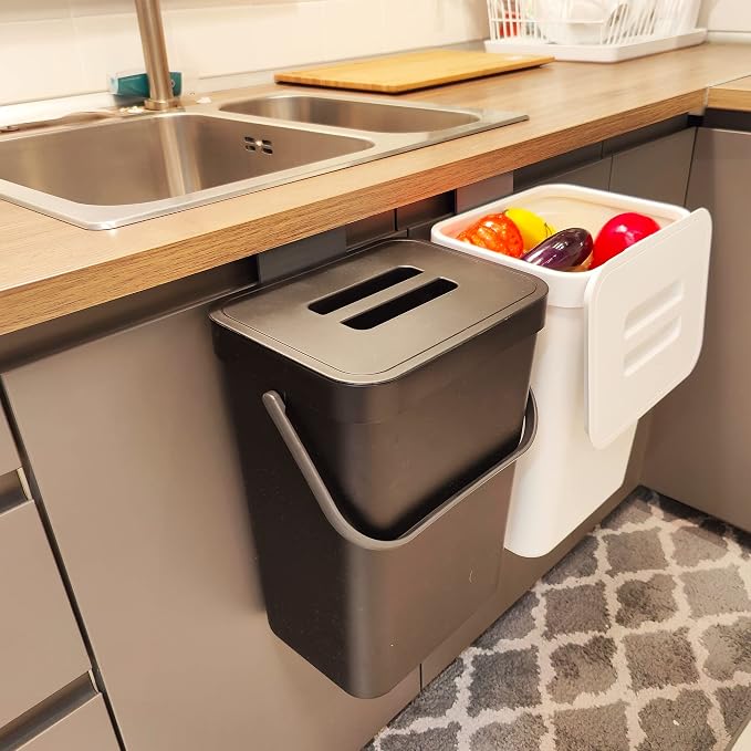 stonespace Under Sink Trash Can，Kitchen Compost Bin, Diaper Pail, 3.2 Gallon/12L Hanging Garbage Can for Baby Crib/Bathroom/Cupboard, Plastic Food Waste Bin,1 Pack Black by stonespace