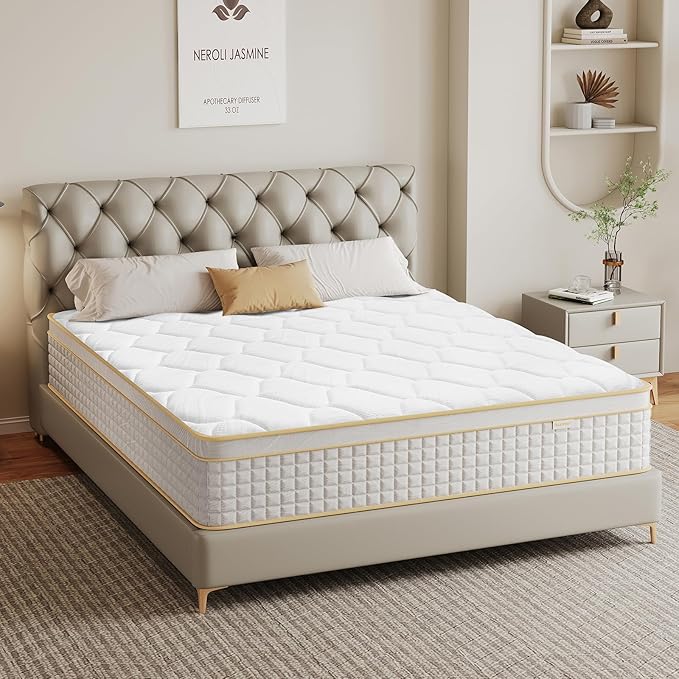 Queen Mattress 12 Inch Hybrid Mattress in a Box with Memory Foam and Pocket Springs for Pressure Relief, Medium Firm Queen Size Mattress, Motion Isolation, CertiPUR-US