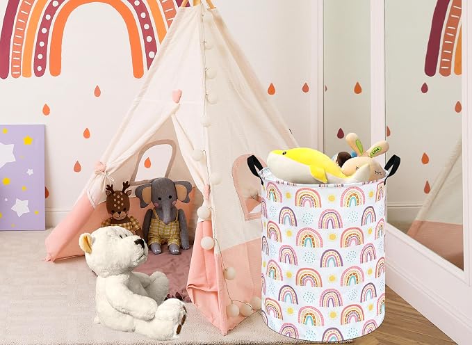 MAIZMZ Kids Rainbow Hamper Laundry Basket Storage Bins Gift Organizer Clothes Toy Box Large Canvas Collapsible Chest for Home/Dorm/Kitchen/Pet/Office/Closet/Shelf/Room Decor - Image 2