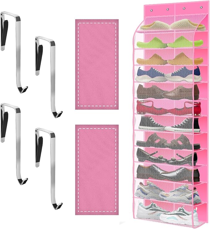 Kotkn Over The Door Shoe Organizer with 12 Large Breathable Pockets - Durable Hanging Storage for the Entire Family's Shoes (Pink) by Unknown