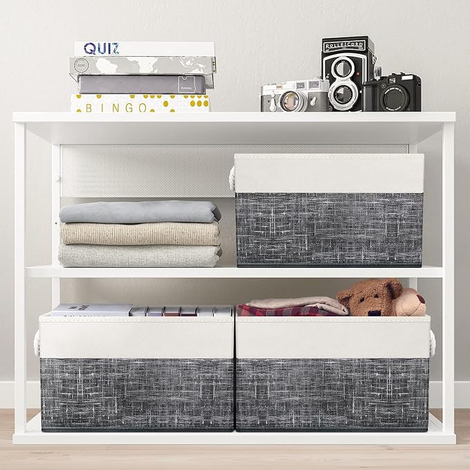 Fab totes Storage Bins [3-Pack], Foldable Storage Baskets for Organizing Toys, Books, Shelves, Closet, Large Storage Box with Rope Handles, Sturdy Organizer Bins, White & Black - Image 6