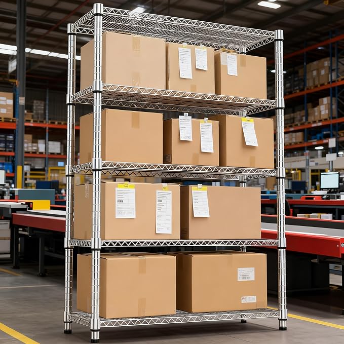 M MZG 5 Tiers Shelf Metal Storage Shelves 3300 lbs Steel Storage Shelving Utility Shelving Unit Steel Organizer Wire Rack for Home,Kitchen,Office,Garage Chrome 17.7" D x 47.2" W x 70.3" H - Image 6