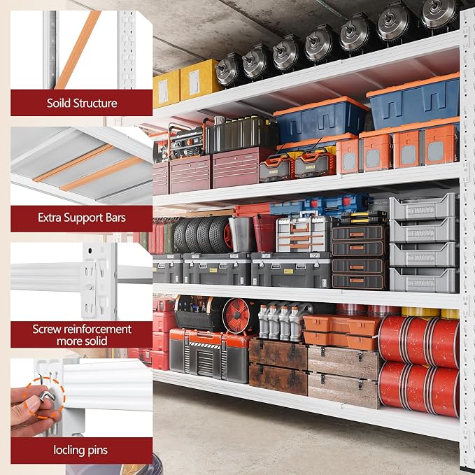 RAVIGIN 7000LBS Storage Shelves,79" W Garage Shelving Heavy Duty Metal Adjustable Garage Shelves, Shelving Units Industrial Shelving for Warehouse,79" W x 24" D x 79" H,White - Image 7