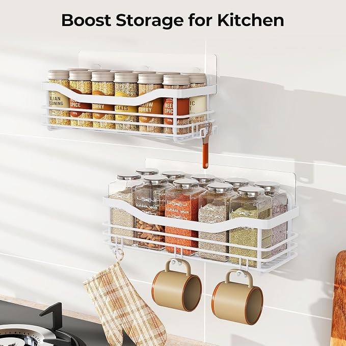 Orimade Shower Caddy Basket Shelf Storage Rack, No Drilling Wall Mounted Adhesive Rust Resistant Stainless Steel Shower Organizer with 5 Hooks for Bathroom, White 2 Pack - Image 7