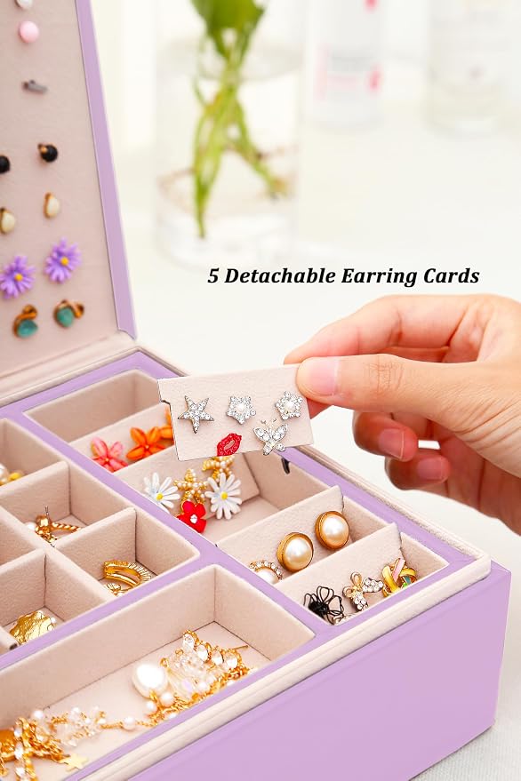 QBestry Girls Jewelry Box Earring Holder Organizer for Girls, Purple - Image 5