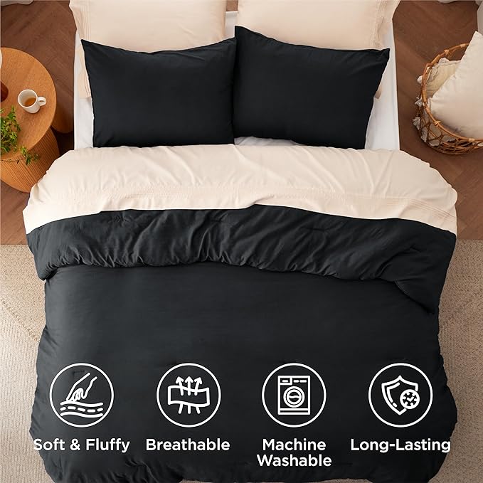 Bedsure Super King Plus Comforter Set, Black Soft Prewashed Bedding for All Seasons, 3 Pieces GentleSoft™ Bed Set, 1 Lightweight Comforter (128"x120") and 2 Pillowcases (20"x36")