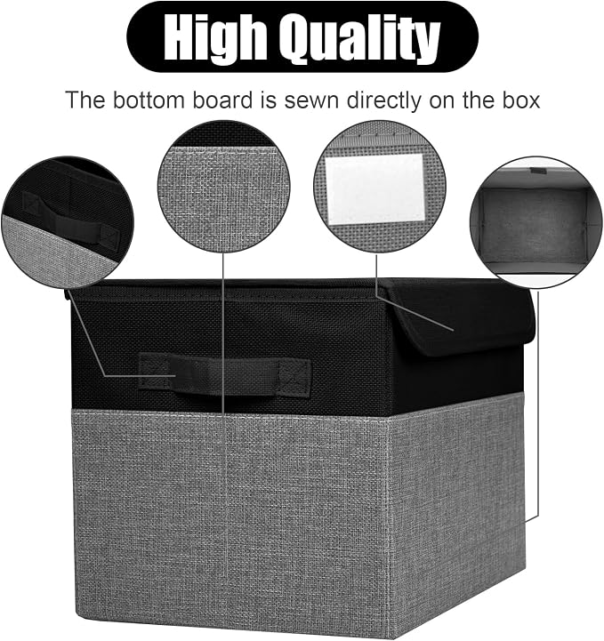 Bagnizer Large 22 Quart Linen Fabric Foldable Storage Bin Cube Organizer Basket with Flip-Top Lid & Handles, Clothes Blanket Box for Home, Office, Closet, Black & Gray, 4 Pack 14.6 x 9.5 x 9.5 - Image 5