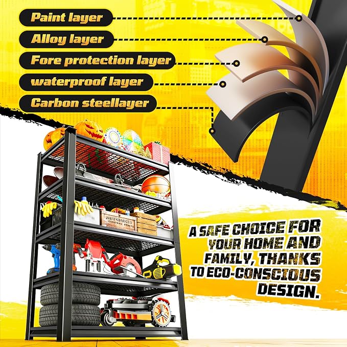 Garage Storage Shelves 5-Tier,Garage Storage System Shelves Adjustable,Storage Shelving for Basement,Pantry,Kitchen,Warehouse (1, 72" H x 59" W x 20" D) - Image 7