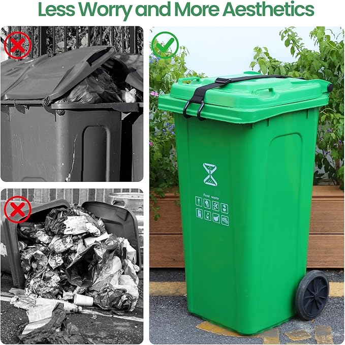 Metal Non-Slip Double Claw Trash Can Lid Lock, Adjustable Animal-Proof & Windproof Garbage Can Lock, Universal Fit for 28-96 Gallon Outdoor Bins (1) - Image 3