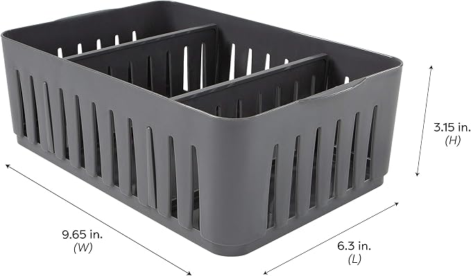 Simplify 4 Pack 3 Compartment Stackable Bin with Adjustable Dividers | Drawer Organizer | Storage Basket | Good for Office | Desk Supplies | Dorm | Bathroom | Accessories | Make Up | Grey - Image 8