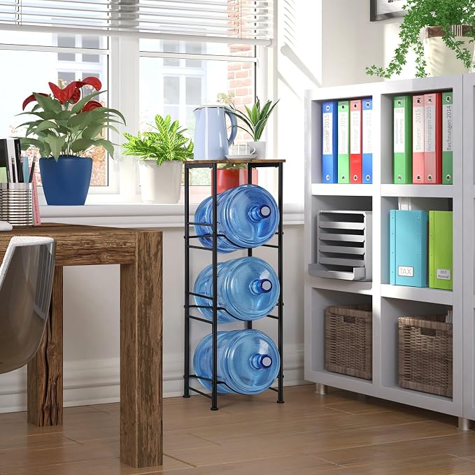 OYEAL 5 Gallon Water Bottle Jug Holder 3-Tier Water Bottle Holder Organizer with Top Shelf, Heavy Duty Water Dispenser Stand Rack for Kitchen Living Room Office, Rustic Brown - Image 8