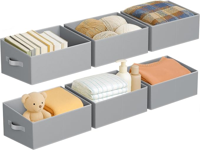 DIMJ Closet Storage Bins 6 Pack - Fabric Storage Baskets for Shelves, Large Clothes Organizers with Handles, Trapezoid Shelf Organization Storage Cubes for Purse, Toys, Books, Towel, Clothes by DiMJ