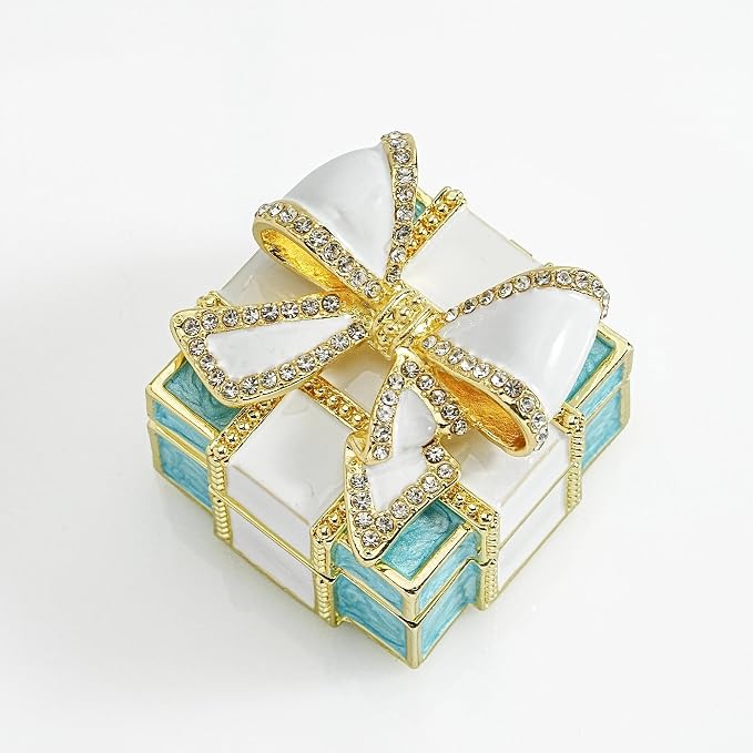 YU FENG Enamel Jewelry Box – Bow Design Hinged Trinket Organizer for Rings, Earrings, Jewelry, Mother’s Day & Birthday Gift - Image 7