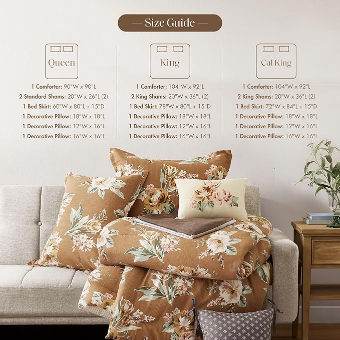 Madison Park Vintage Floral Reversible Comforters King Size Bed, All Season, Down Alternative Bedding Comforter, Bedskirt, Pillows, Shams, Salara, Cal King Terracotta 7 Piece | Reversible